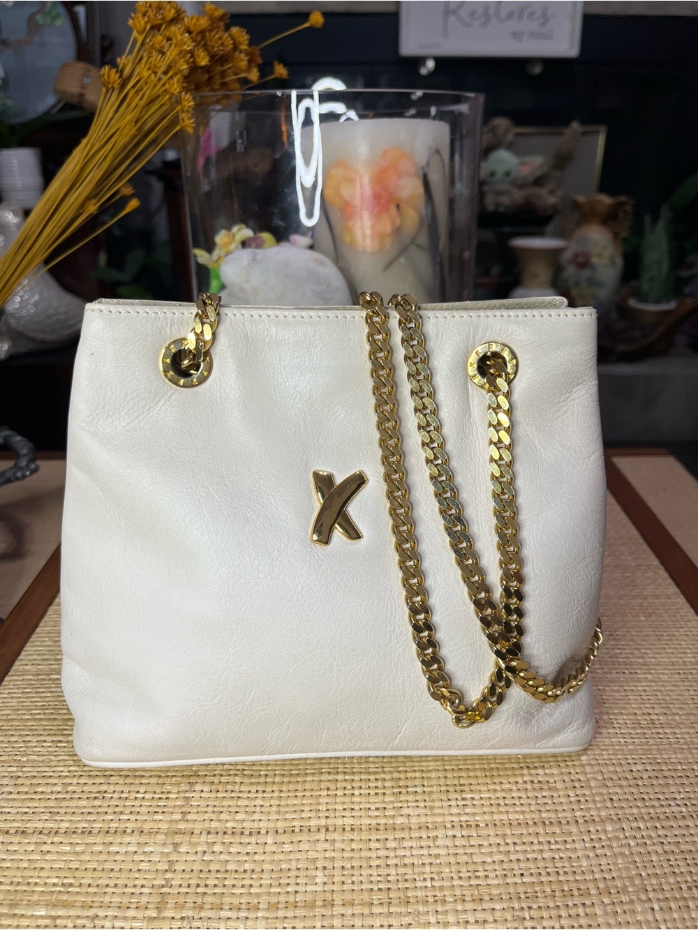 Paloma Picasso Vanilla Leather Shoulder Bag with Gold Chain